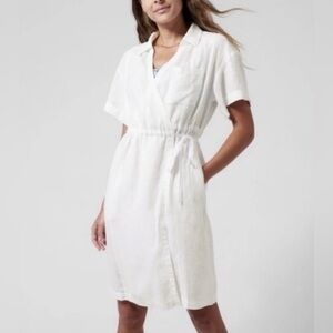 NWOT Athleta Playa Linen Wrap Dress White Size 6 Summer Resort Casual Pocket